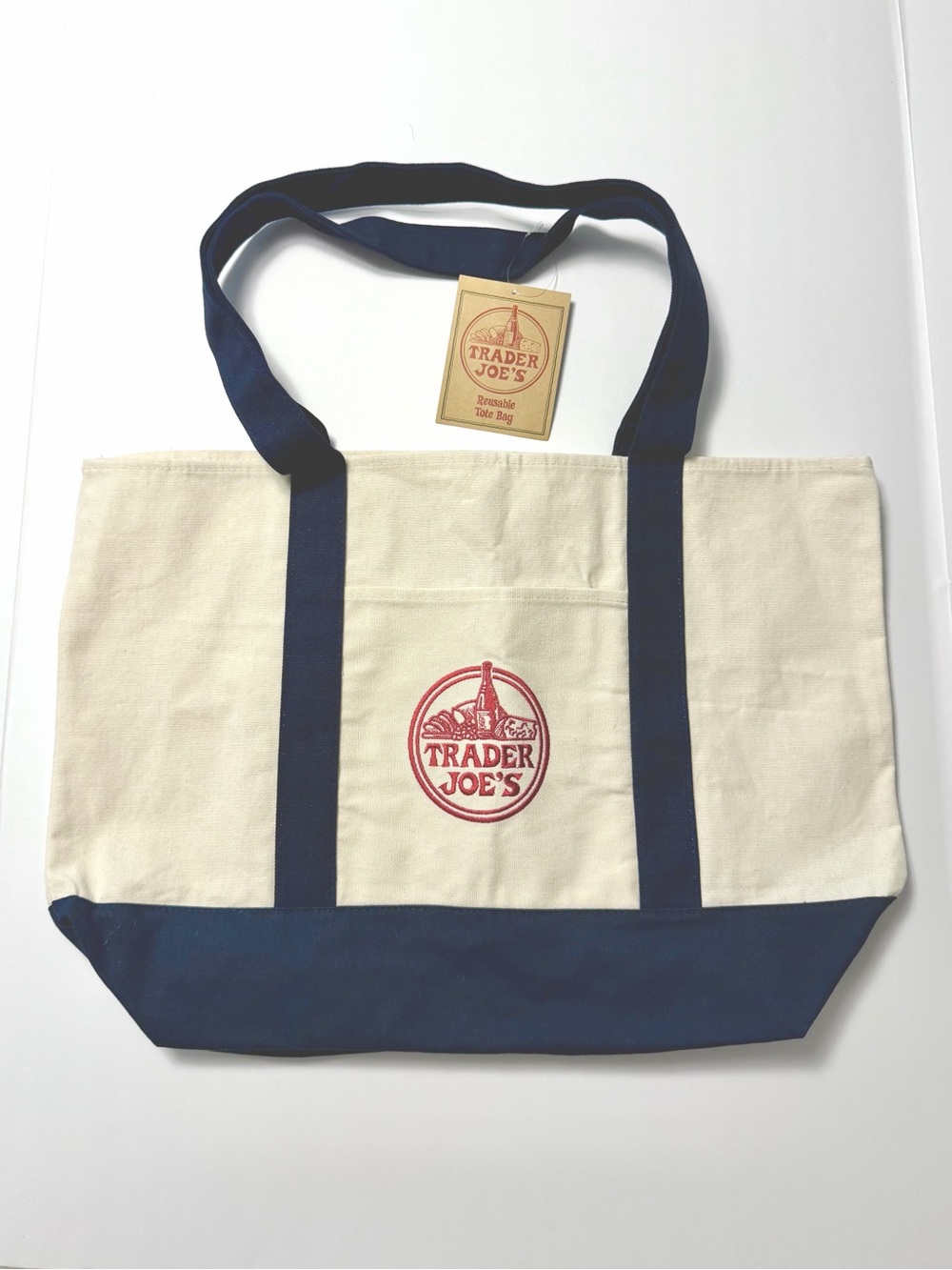 Trader Joe's NWT Large Original canvas tote -Cream & Navy